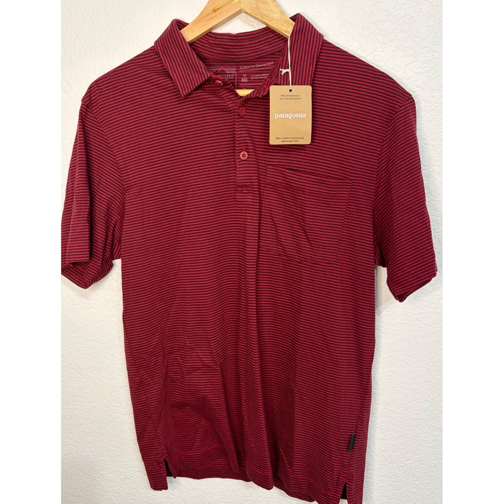 Patagonia Mens Cotton in Conversion Lightweight Polo Wax Red Striped Small